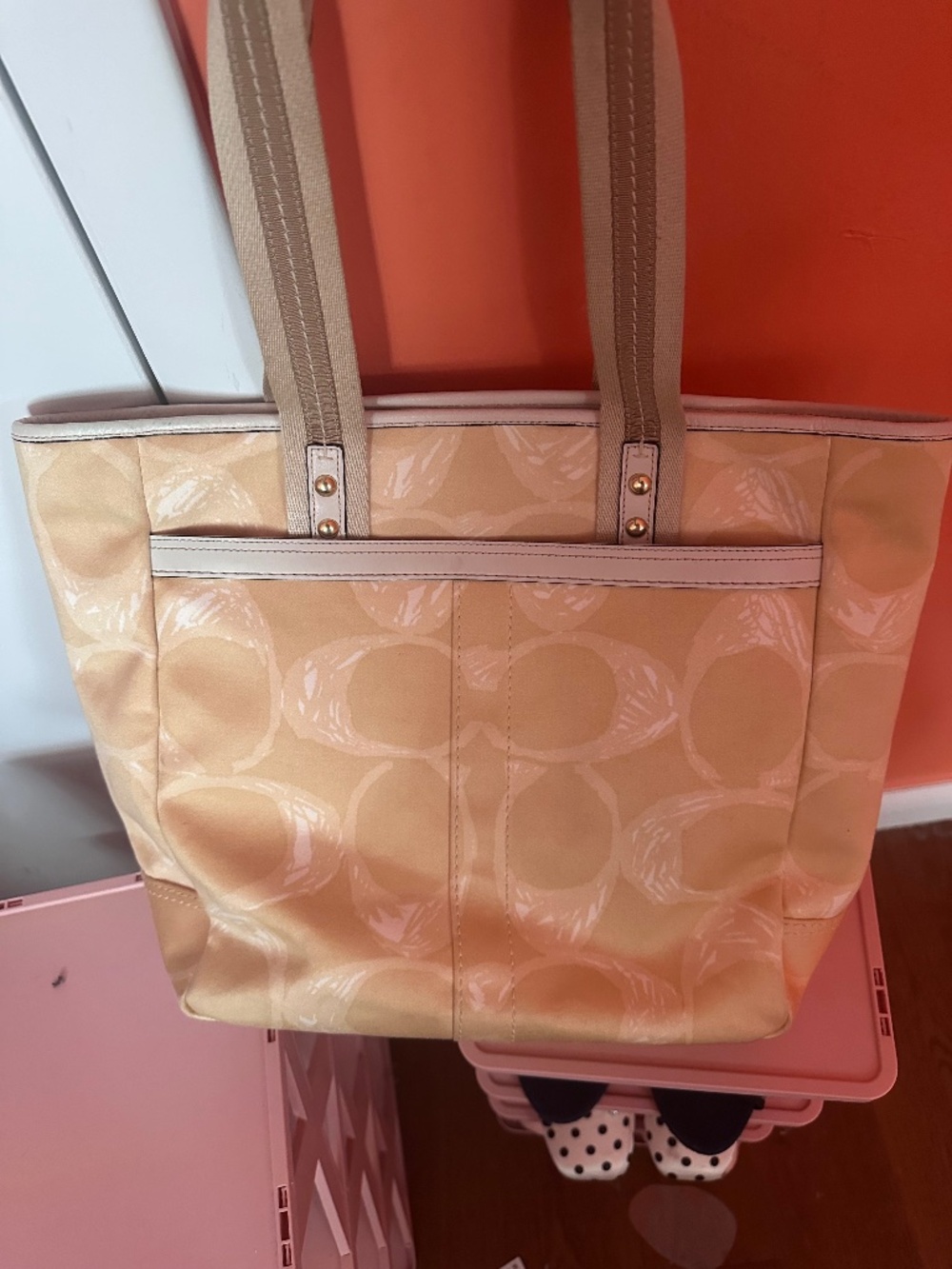 Cream and white Coach bag.